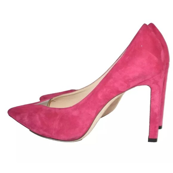 $750 JIMMY CHOO BAKER 100 PUMP SUEDE RASPBERRY RED PVC 39.5 (SE18) SEXY - Picture 6 of 9